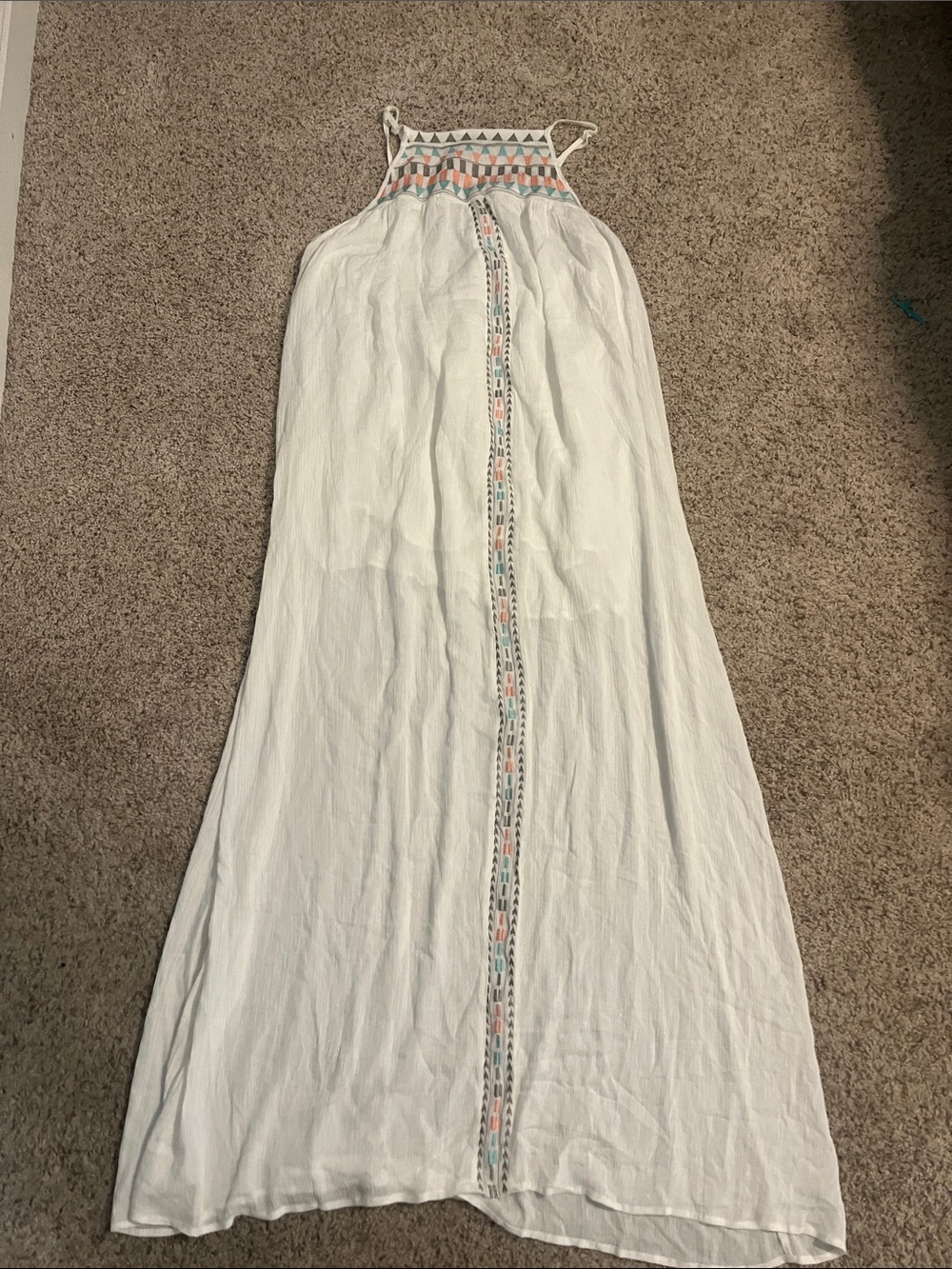 Dainty Hooligan White Maxi Dress with Pastel Embroidery